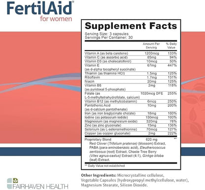 FertilAid for Women, Fertility Supplement for Women & Natural Fertility Vitamin with Vitex, Support Female Cycle Regularity & Ovulation, Comprehensive Prenatal Multivitamin with Folate, 3 Month Supply