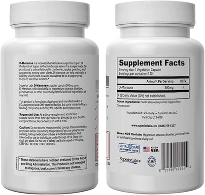 Superior Labs – Best D-Mannose NonGMO 500mg, 120 120 Vegetable