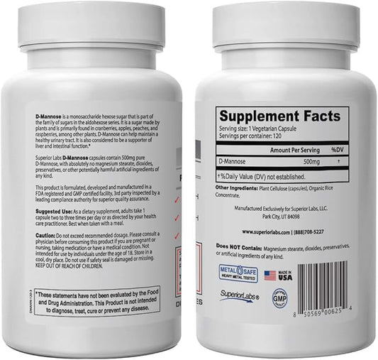 Superior Labs – Best D-Mannose NonGMO 500mg, 120 120 Vegetable