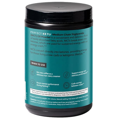Perfect Keto 7g MCT Oil Powder, Medium Chain Triglycerides Supplement, Non Dairy Coffee Creamer for Keto Diet, Ketogenic MCT Oil Mix for Coffee, Smoothie, Protein Shakes and Tea, Vanilla, 30 Servings
