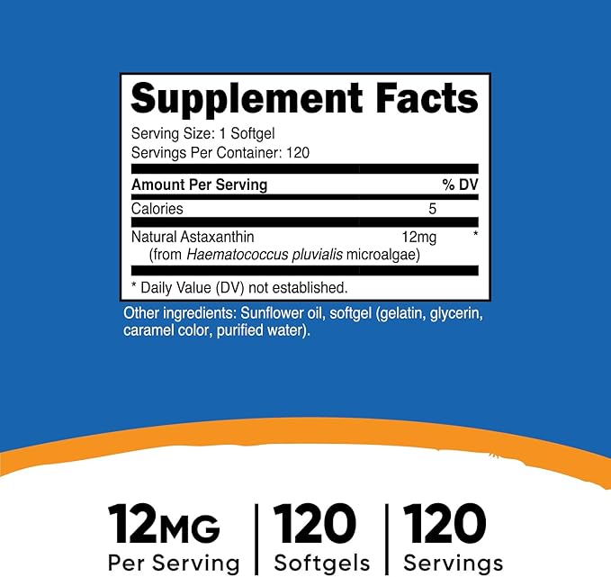 Nutricost Astaxanthin 12mg, Non-GMO and Gluten 120 Softgels (4 Month