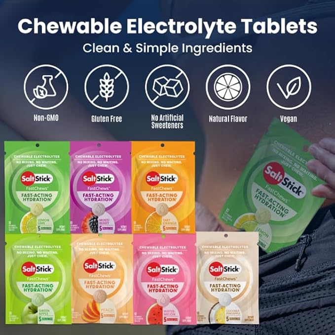 SaltStick Electrolyte FastChews Chewable Tablets | 120 Tablets - Variety Pack | Salt Tablets for Runners, Sports Nutrition, Hydration Tablets, Electrolyte Chews | 12 Packets of 10 Tablets Each