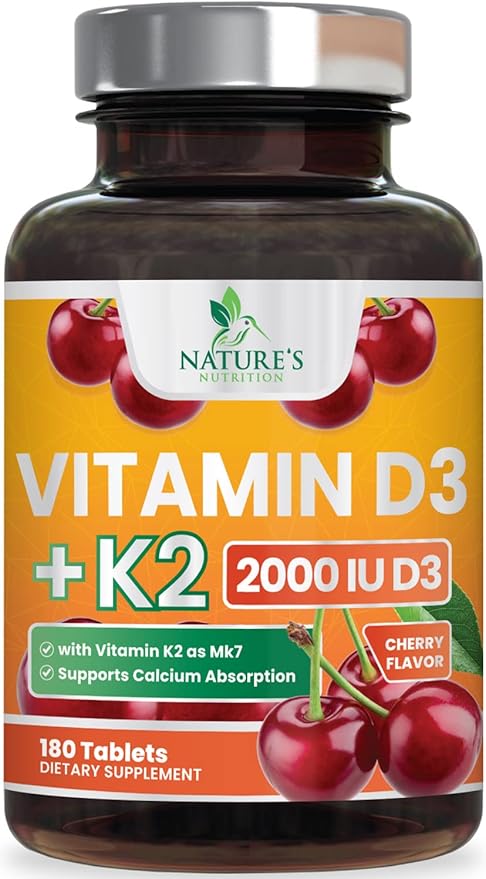 Vitamin D3 K2 as MK-7 2000iu of D3 & 75mcg K2, K2, Vitamin K2 D3 D3 Bone 180 Chewable