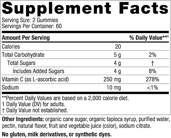 Nordic Naturals Vitamin C Gummies, Tart Tangerine 120 Gummies 250 mg 60 Servings