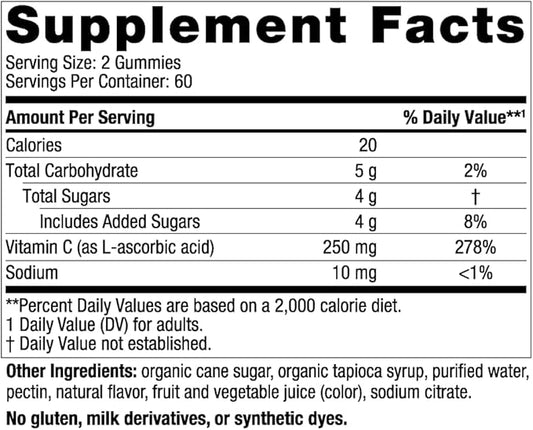 Nordic Naturals Vitamin C Gummies, Tart Tangerine 120 Gummies 250 mg 60 Servings