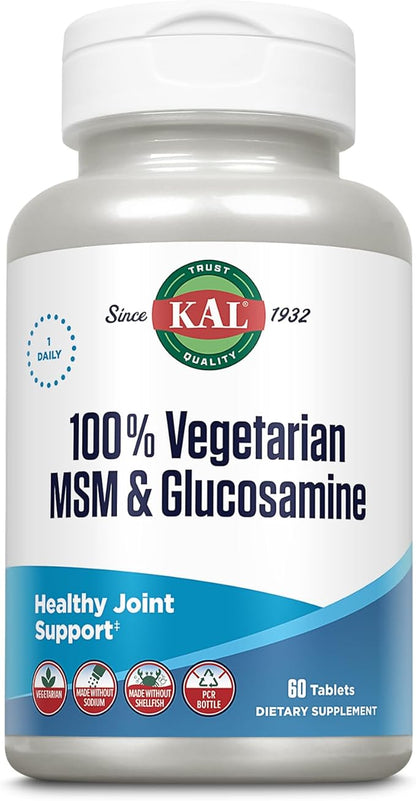 KAL 100% Vegetarian MSM & Glucosamine 60-Day Guarantee 60 Servings, 60 Tablets