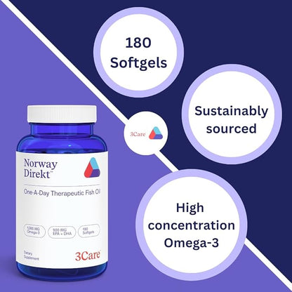 Norway Direkt Omega-3 Fish Oil 2,000mg Omega-3 per 2 softgel| 1060mg EPA, 740mg DHA (2 Soft-Gel (180 Softgels)