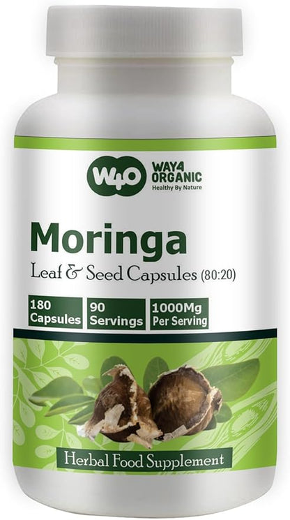 Moringa Oleifera Leaf and Seed Powder (80:20) Ratio 180 Capsules, 90 Servings, 1000 mg. 1.