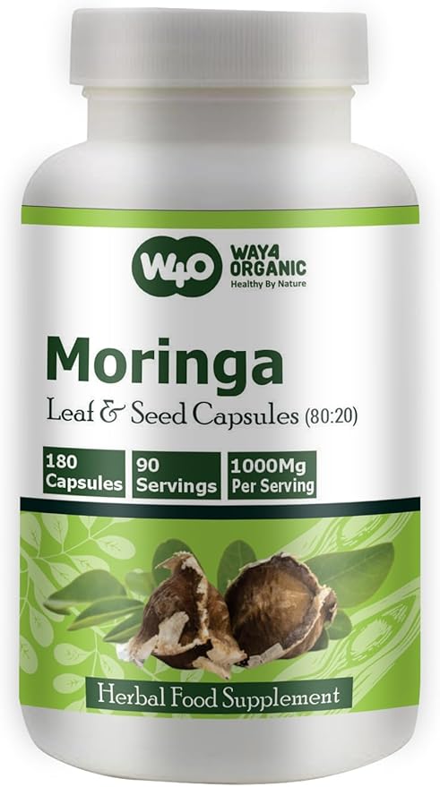 Moringa Oleifera Leaf and Seed Powder (80:20) Ratio 180 Capsules, 90 Servings, 1000 mg. 1.