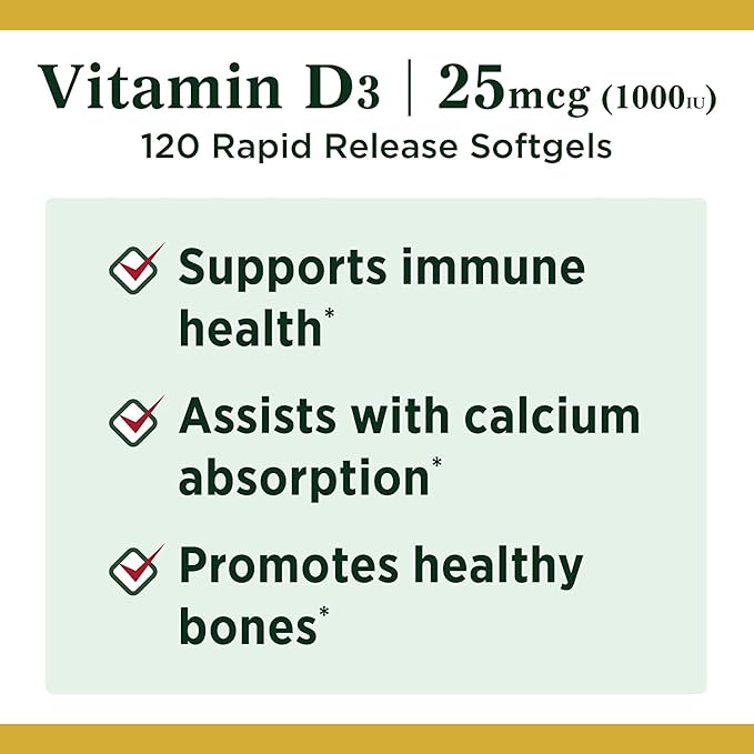 Nature's Bounty Vitamin D3, 1000IU, High 120 Softgels, 4