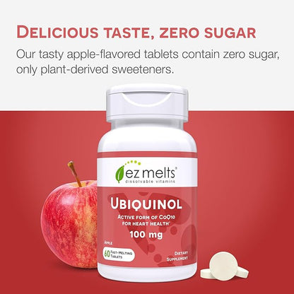 EZ Melts Dissolvable Ubiquinol 100mg, Active CoQ10, Heart 2-Month Supply