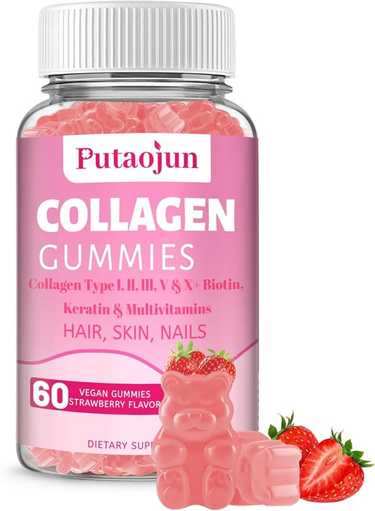 Collagen Gummies.Vegan Collagen 2500mg Hydrolyzed Collagen,15000mcg Boltin,500mg Lrish Moss,300mg Keratin,1500mcg Keratin,1500mcg Vitamin A,180mg Vitamin C,135mcg Vitamin D,15mg Vitamin 15mg Zinc