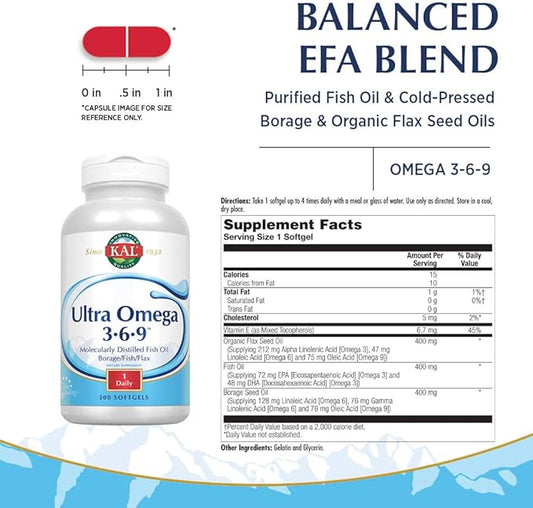 KAL Ultra Omega 3-6-9 1200mg 200 Softgels