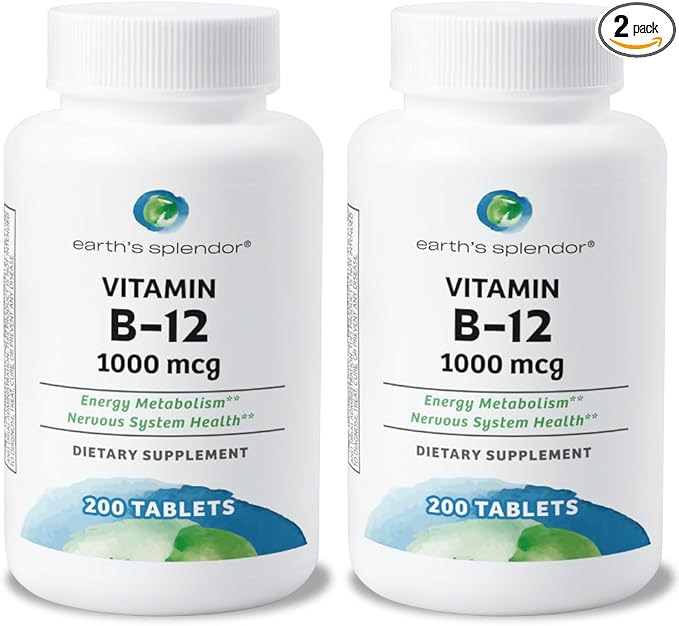 Earth's Splendor Energy Supplements, with Vitamin B12, Dietary (1000mcg, 400 400 Tablets, 2)