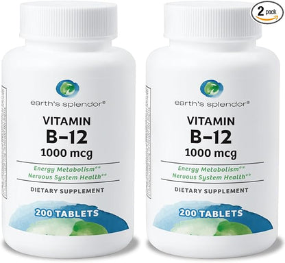 Earth's Splendor Energy Supplements, with Vitamin B12, Dietary (1000mcg, 400 400 Tablets, 2)