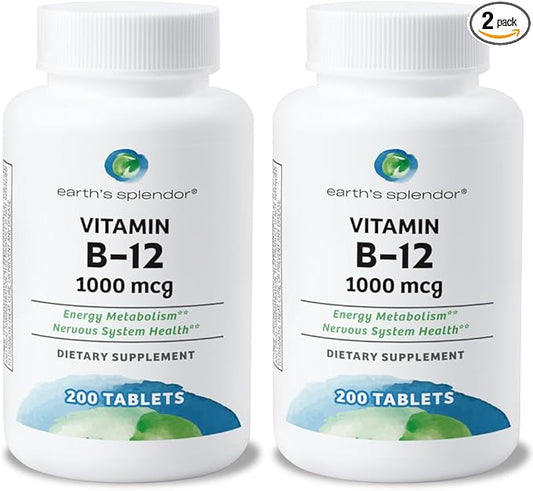 Earth's Splendor Energy Supplements, with Vitamin B12, Dietary (1000mcg, 400 400 Tablets, 2)