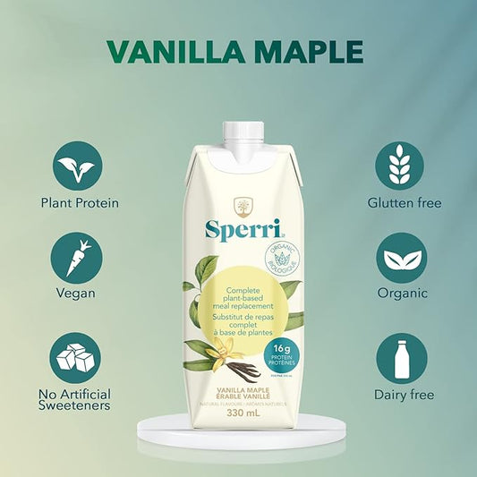 Sperri Plant-Based Meal Replacement Shake – Organic Protein Drink Made with Hemp & Pea Protein – Vegan Gluten-Free Dairy-Free Ready to Drink – Vanilla Flavor, 11.16 fl. oz. (12 Pack)