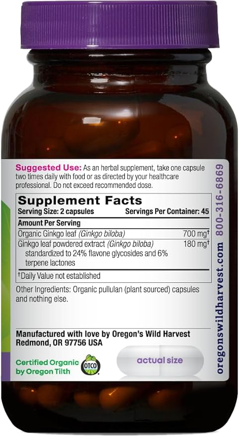 Oregon's Wild Harvest Non-GMO Ginkgo Certified 90 Count