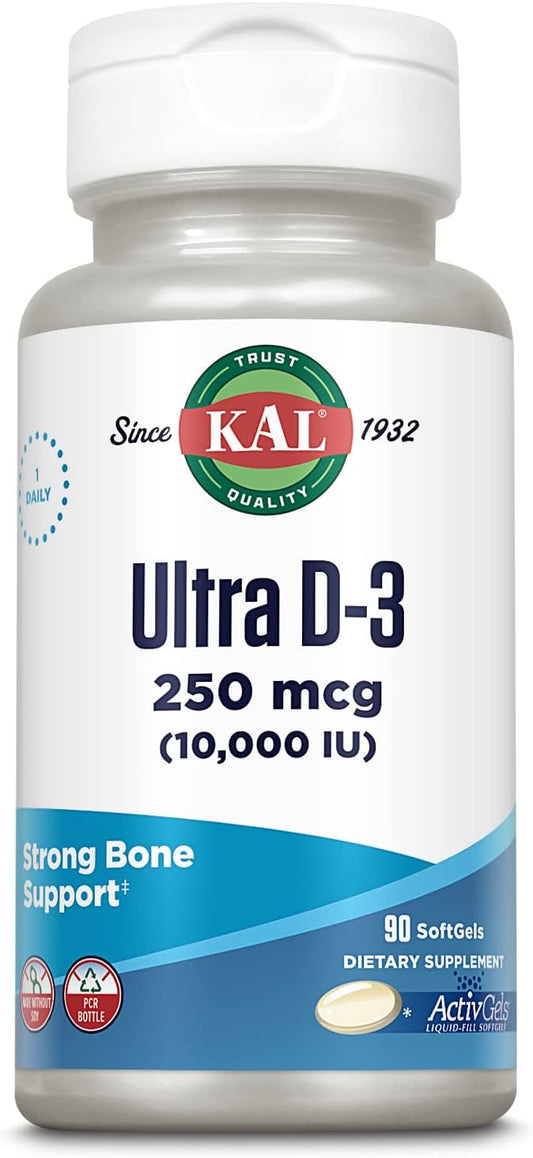 KAL Ultra Vitamin D3 10000 IU (250 mcg), 90 Serv, 90 Softgels