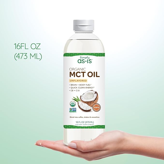 Simply as-is | Organic MCT Oil C8 & C10 | Unflavored | 100% from Non-GMO Coconuts | Perfect for Morning Coffee | Quick Clean Energy | 16 fl oz