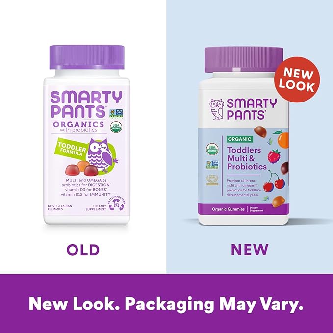 SmartyPants Organic Toddler Multivitamin Gummies: Probiotics, 3 (ALA), D3, C 3 Fish CoQ10