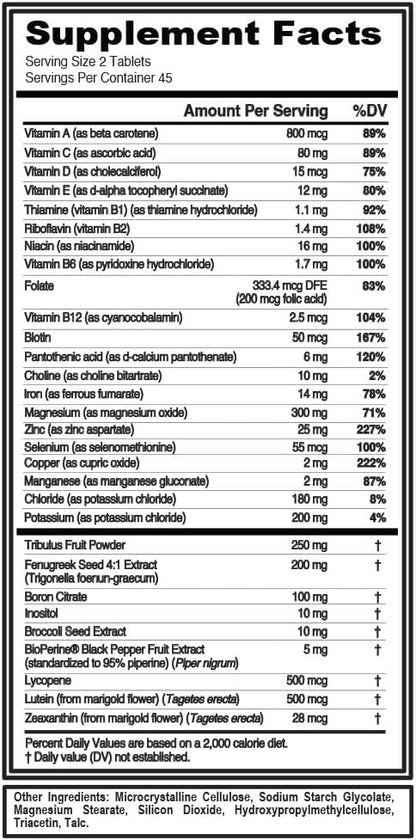 Evlution Nutrition VitaTest - Vitamins + Testosterone Support - Key Vitamin + Mineral Support - Men’s Daily Nutrient & Testosterone Support - Bone, Eye & Immune Support - 45 Servings - 90 Tablets