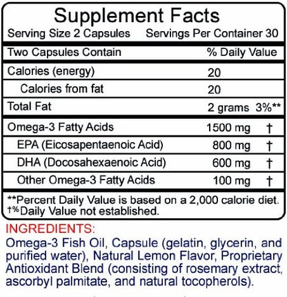 Fish Oil Omega-3 **Maximum Strength 1500mg (800 EPA/600 EPA/600 Dha)