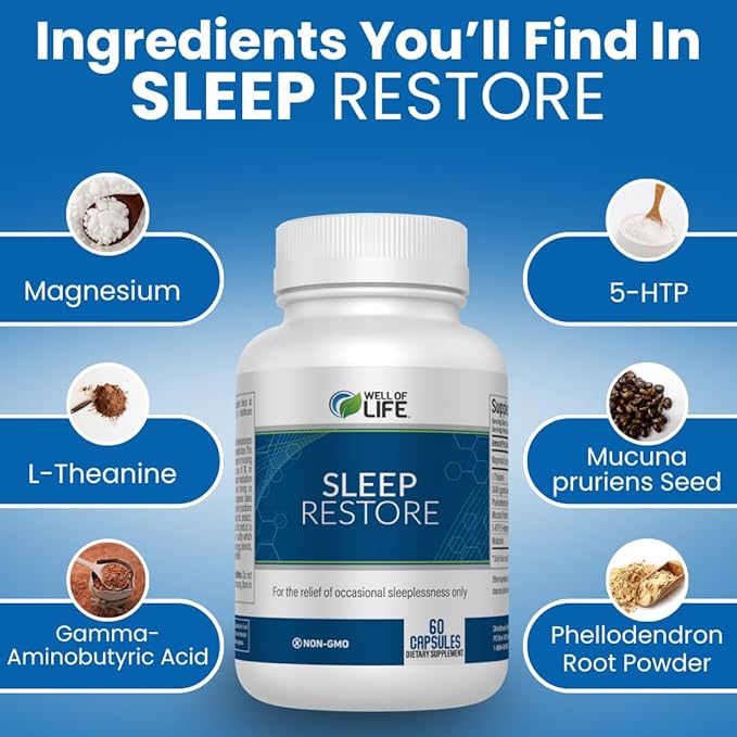 Sleep Restore - Tranquil Sleep Formula 5-HTP, Magnesium, 60 Veg