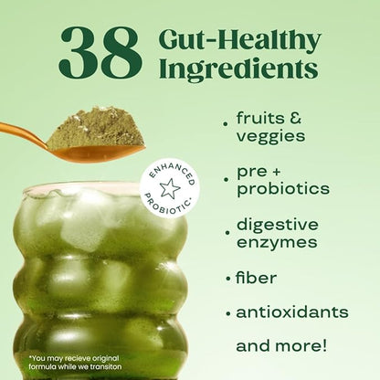 Bloom Nutrition Superfood Greens Powder, Digestive Enzymes with Probiotics and Prebiotics, Gut Health, Bloating Relief for Women, Chlorella, Green Juice Mix with Beet Root Powder, 60 SVG, Berry