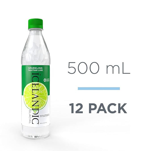 Icelandic Glacial Sparkling Water, Tahitian Lime, 500 ml (Pack of 12)