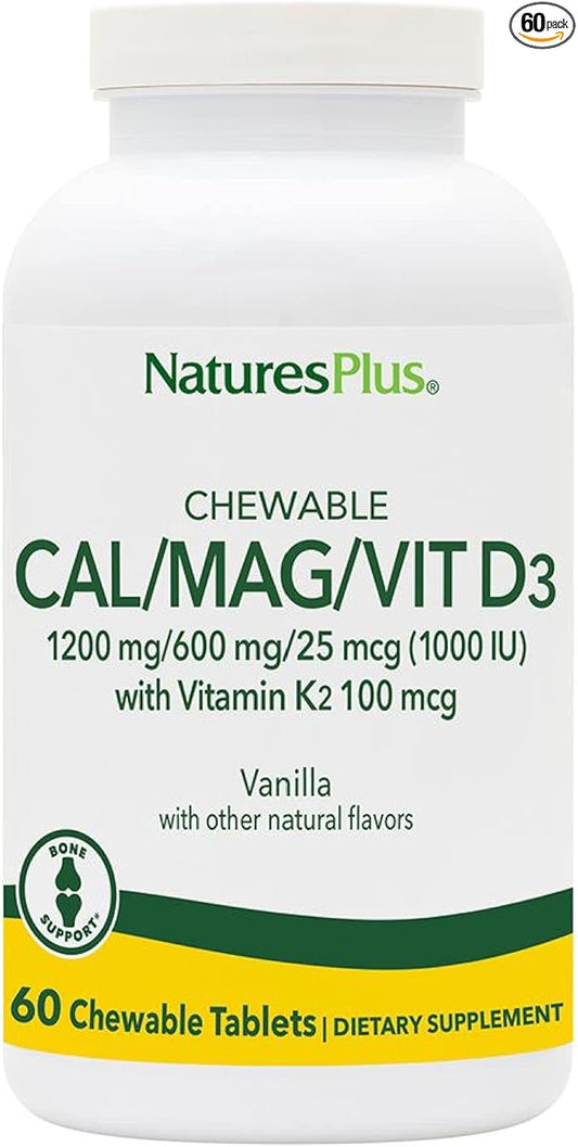 NaturesPlus Chewable Cal/Mag/VIT D3 with Vitamin K2 60 Chewable D3 and K2 - 30 Servings