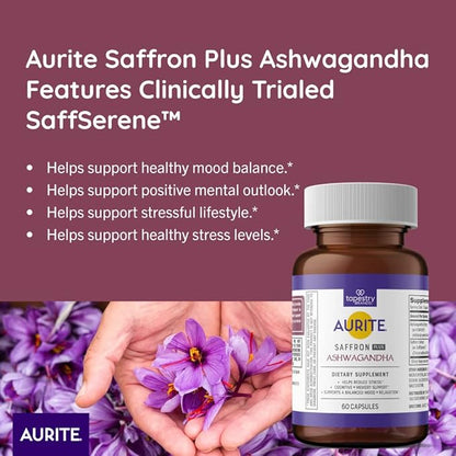 Saffron Ashwagandha Supplement 60 Count, (2 Months