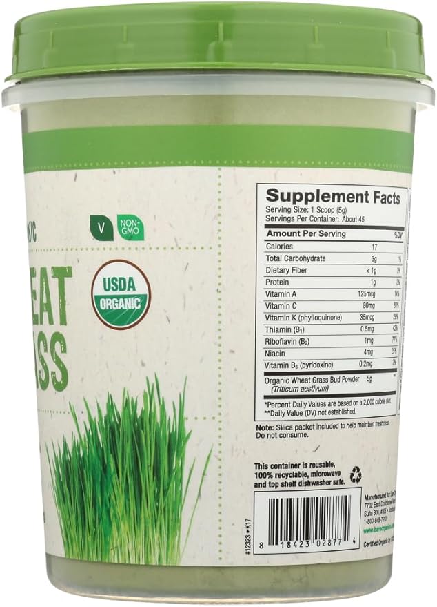 BareOrganics Wheatgrass Powder, Organic, Vegan Dietary Supplement,8 Ounce (Pack of 1)