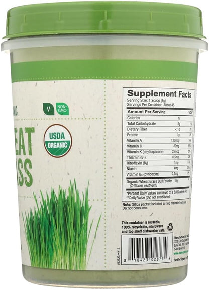 BareOrganics Wheatgrass Powder, Organic, Vegan Dietary Supplement,8 Ounce (Pack of 1)