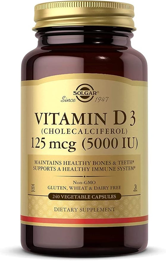 Solgar Vitamin D3 (Cholecalciferol) 125 mcg (5000 IU), 240 Vegetable 240 Servings