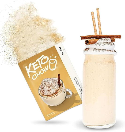 Keto Chow Holiday Eggnog | Keto Meal Replacement Shake Powder | Nutritionally Complete Keto Food | Low Carb Keto Meals | Delicious Easy Meal Substitute Drink | Protein Rich You Choose The Fat| Single Meal Sample
