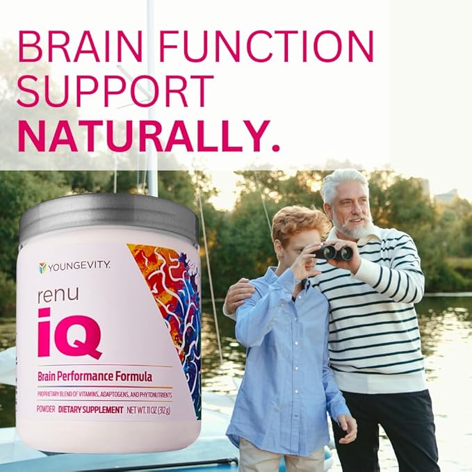 Youngevity Renu iQ™ - Brain Boost, Anti-Aging, Resveratrol Supplement with Grape Skin, Bacopa Monnieri, Rhodiola Root, Polygonum Cuspidatum Root - Natural Energy - (312g)