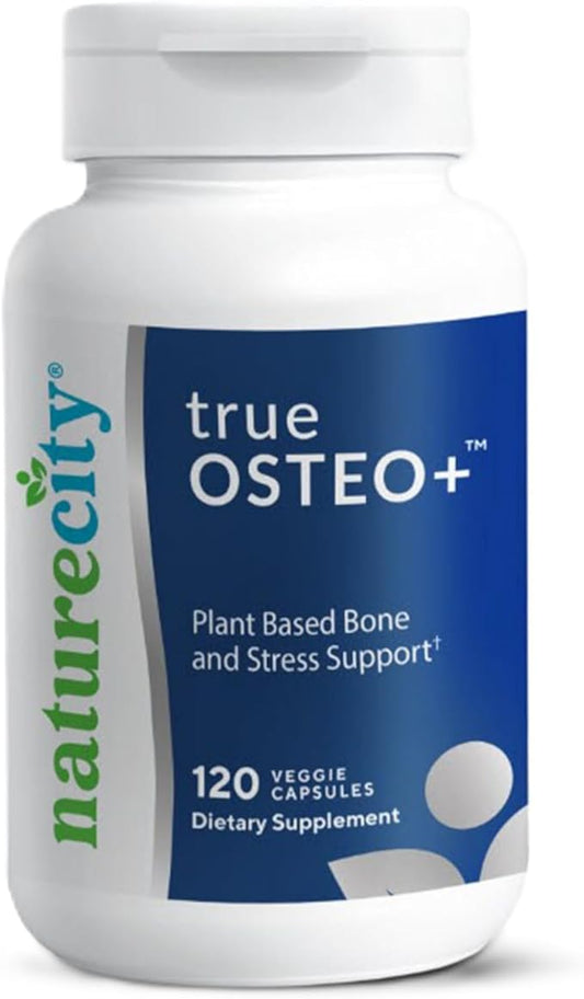 True-Osteo+ Plant-Based Supplement for Bone Strength D3, Vitamin K2, Silicon, (120 Veggie