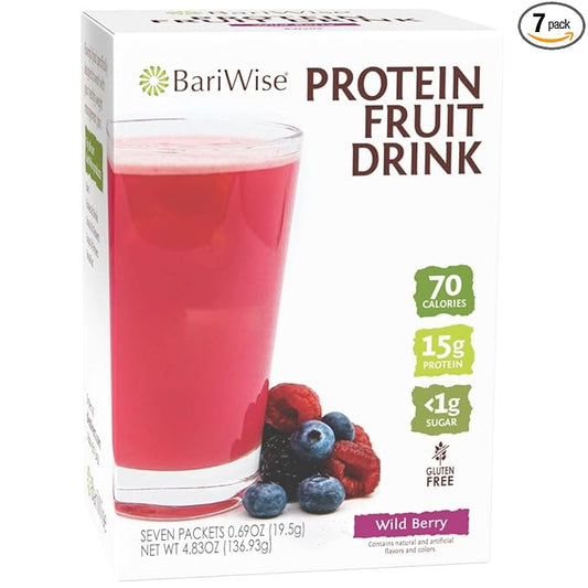 BariWise Protein Fruit Drink, Wildberry, Low Sugar, Gluten Free, Keto Friendly & Low Carb (7ct)