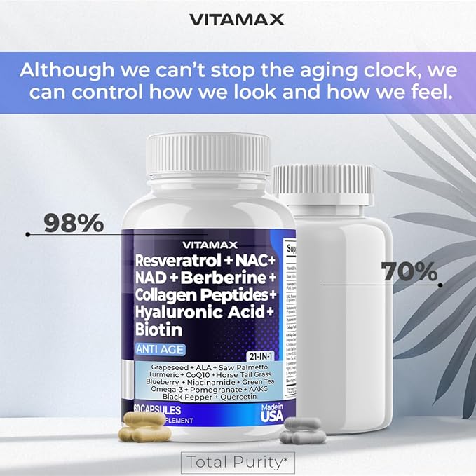 Vitamax Resveratrol NAD+ Berberine Hyaluronic Acid 21-in-1 Women 120 Count