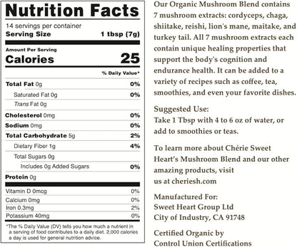 Cherie Sweet Heart 7 Mushroom Extract 3.5oz. (Mushroom 3.5 Ounce)