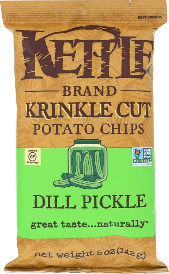 Kettle Brand Potato Chips, Krinkle Cut Dill Pickle Kettle Chips, 5 Oz