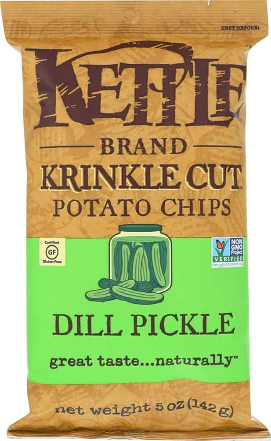 Kettle Brand Potato Chips, Krinkle Cut Dill Pickle Kettle Chips, 5 Oz