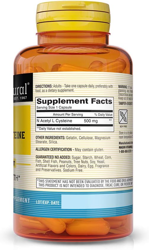 MASON NATURAL NAC N-Acetyl L-Cysteine 500 mg 60 Capsules 2)