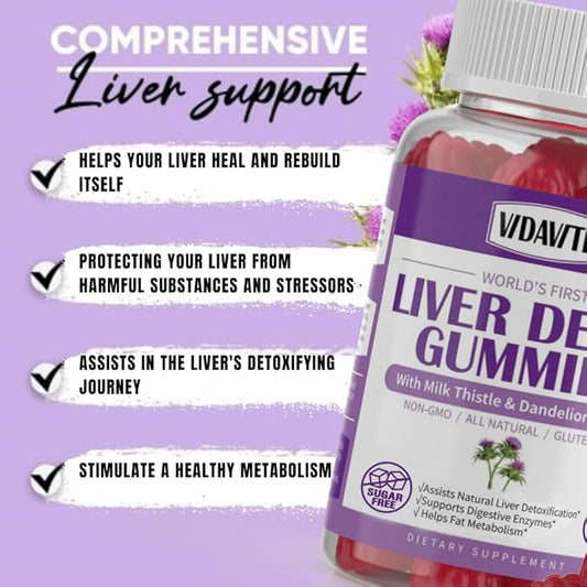 Sugar-Free Liver Cleanse Detox & Repair Gummies — 1500mg Silymarin Milk Thistle Supplement with Artichoke Extract Liver Health Formula, and 20+ Liver Detoxifiers for Men & Women (60 Gummies)