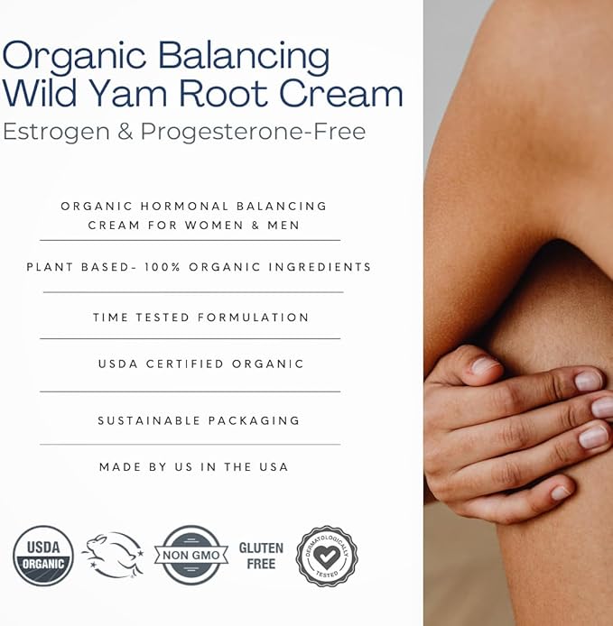 Indian Meadow Herbals Wild Yam Root Cream (2oz) - USDA Certified Organic Balancing Cream for PMS & Menopause Relief - Estrogen & Progesterone-Free. Handmade By US. Woman-owned & Operated Since 1994.