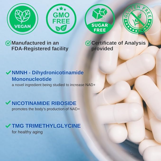 NMNH Nicotinamide Riboside & TMG 1250mg per 60 Capsules 30 Servings