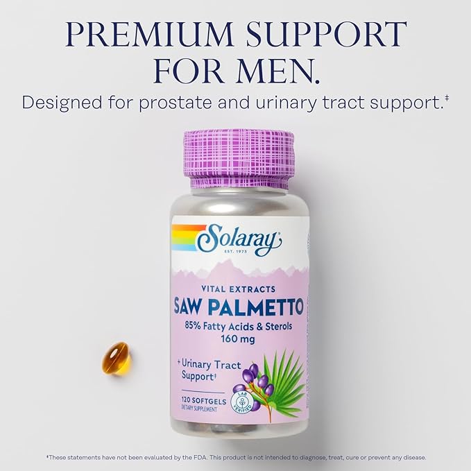 SOLARAY Saw Palmetto Extract 136 mg 60-Day Money-Back (120 Servings, 120 Softgels)