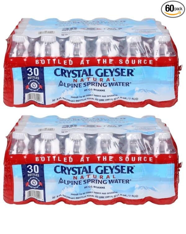 Crystal Geyser Natural Alpine Spring Water, Bottled at the Source, 8oz Bottles 30 Per Case, 2 Cases