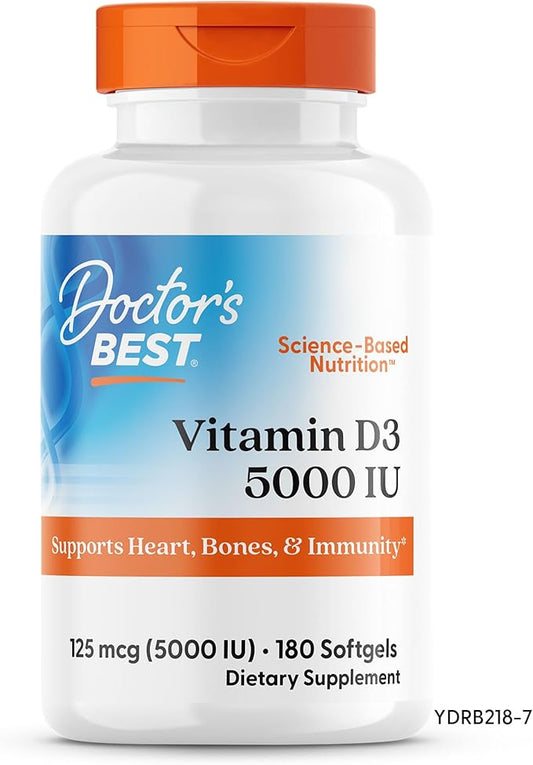 Doctor's Best Vitamin D3 5000IU, Non-GMO, 180 Count